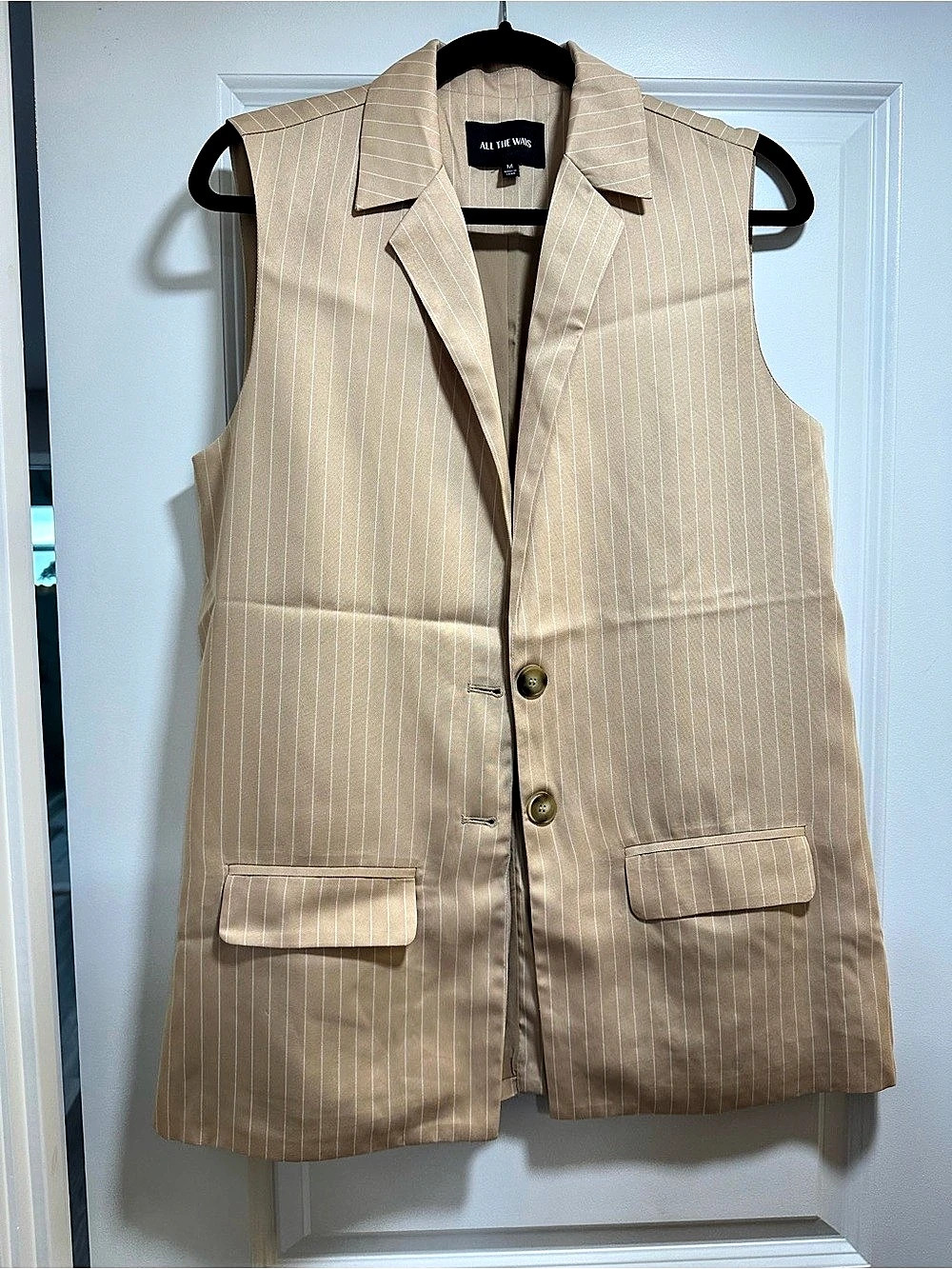 ALL THE WAYS Striped Vest & Mini Skirt Set Beige Medium